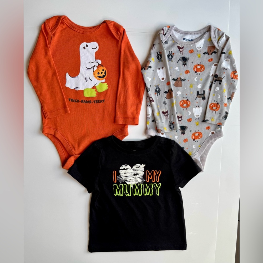 Bundle of (2) Halloween Bodysuits & (1) Tee Black/Orange Size 6-12 Months